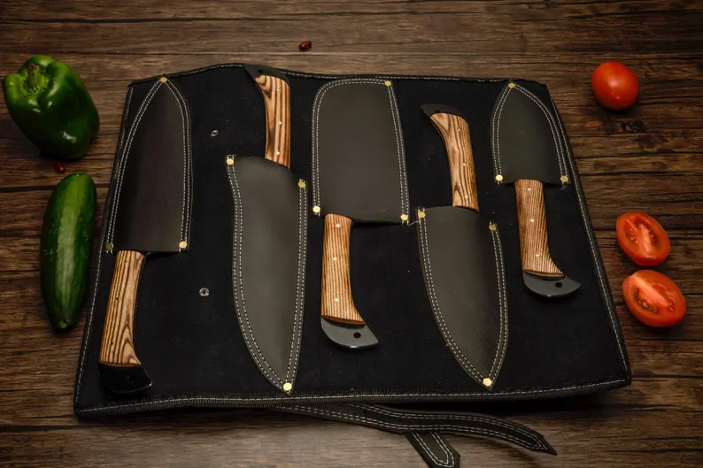 Handmade 5-Piece Chef Knife Set | Forged High Carbon Stainless Steel Kitchen Knives with Wooden Handles | Premium Cooking & Gift Set - Image 3