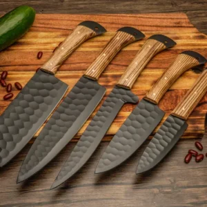 Handmade 5-Piece Chef Knife Set | Forged High Carbon Stainless Steel Kitchen Knives with Wooden Handles | Premium Cooking & Gift Set