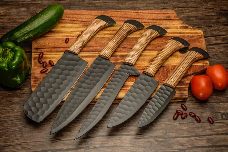 Handmade 5-Piece Chef Knife Set | Forged High Carbon Stainless Steel Kitchen Knives with Wooden Handles | Premium Cooking & Gift Set